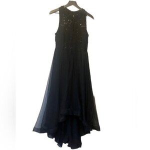 black tulle sequined Hi Low maxi dress Gown / Prom Event Homecoming Size Large